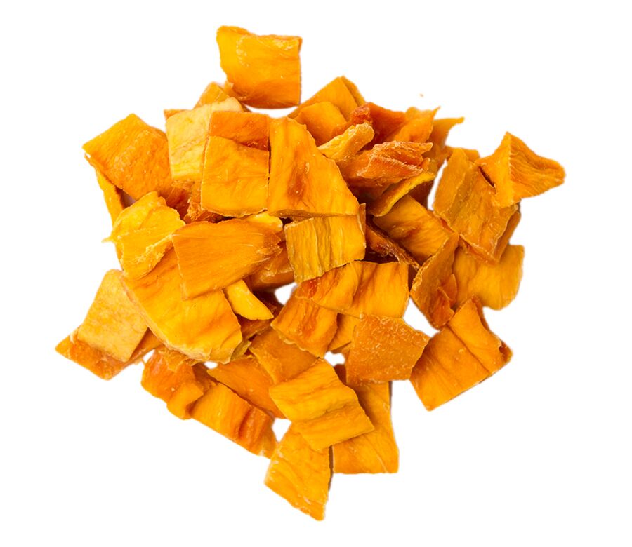 Resealable bag of Natural Dried Mango, available in 2 lb and 5 lb increments, perfect for snacking and baking.