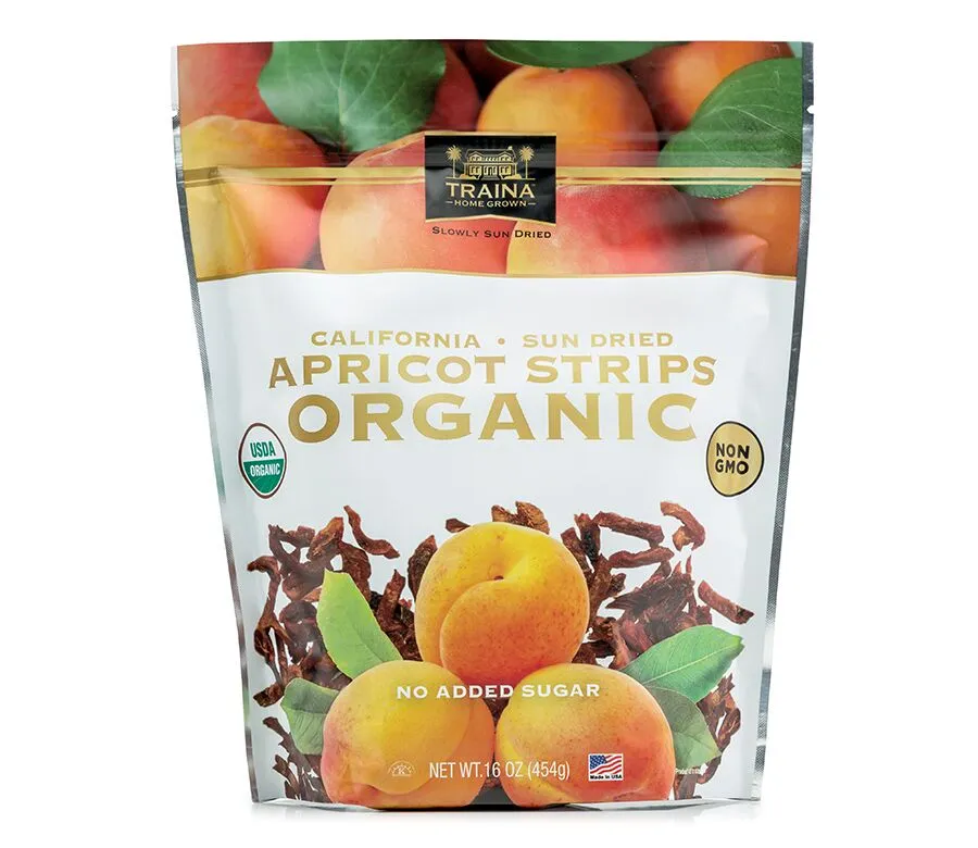 Traina Home Grown Organic California Sun Dried Apricot Strips, 16 oz