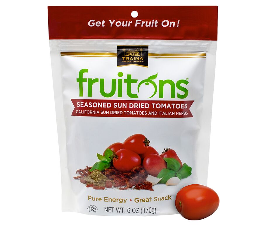fruitons® Seasoned Sun Dried Tomatoes, 6 oz resealable bag, perfect for snacking or adding to salads and pasta dishes.