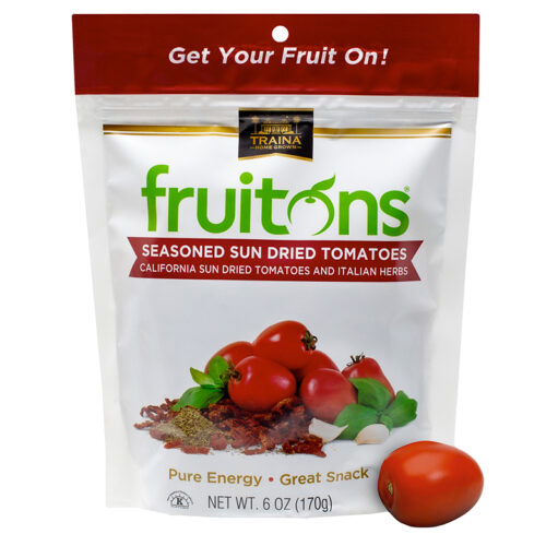 fruitons® Seasoned Sun Dried Tomatoes, 6 oz resealable bag, perfect for snacking or adding to salads and pasta dishes.