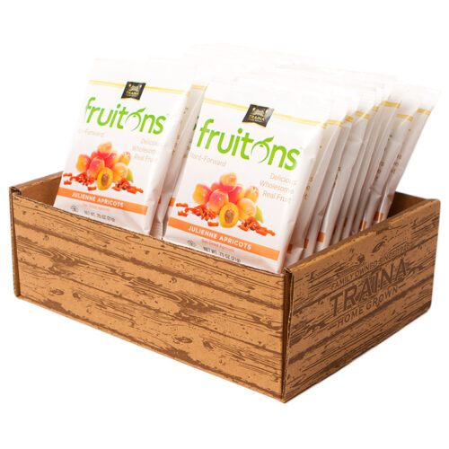 Box of fruitons® Sun Dried Apricot Snacks – 18 count of individually packaged .75 oz snack bags.