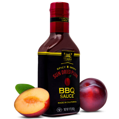 Single 17 oz squeeze bottle of Sun Dried Plum BBQ Sauce, featuring a tart-sweet blend of dried plums, tomatoes, and herbs. Easy to use for basting or dipping.