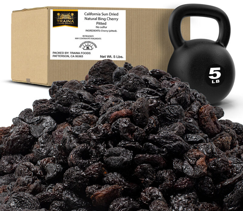 A 5LB package of Natural Sun Dried Bing Pitted Cherries from Traina Home Grown.
