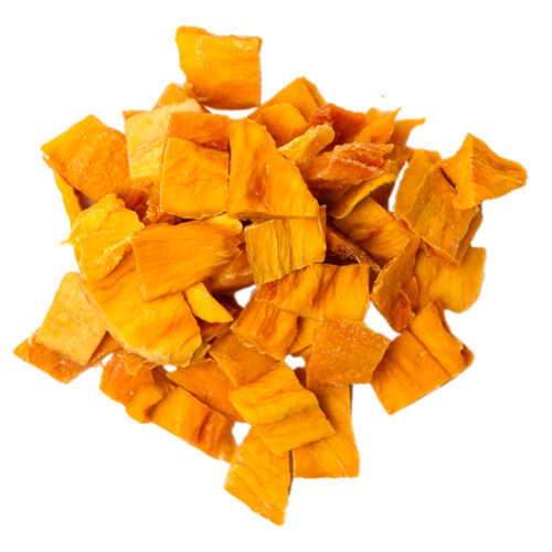 Resealable bag of Natural Dried Mango, available in 2 lb and 5 lb increments, perfect for snacking and baking.