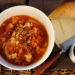 Vegetable Soup with Sun Dried Tomato Bread Crumb Crunch