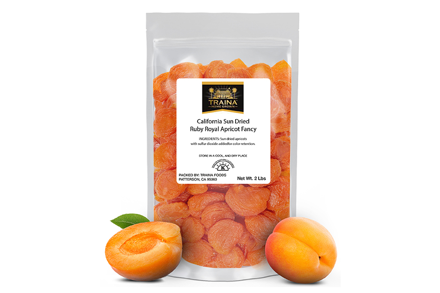 Picture of California Sun Dried Ruby Royal Apricot Packaging from Traina Home Grown.